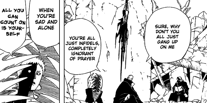 Zetsu talking with Hidan and Kakuzu